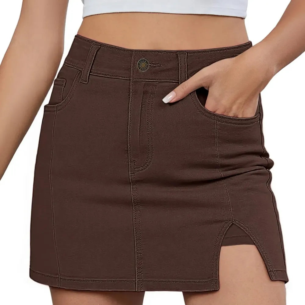 💝Women's Minimalist High-Waisted Denim Mini Skirt Shorts with Side Slit