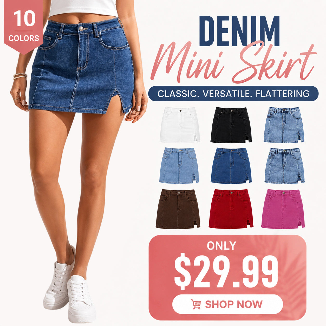 💝Women's Minimalist High-Waisted Denim Mini Skirt Shorts with Side Slit