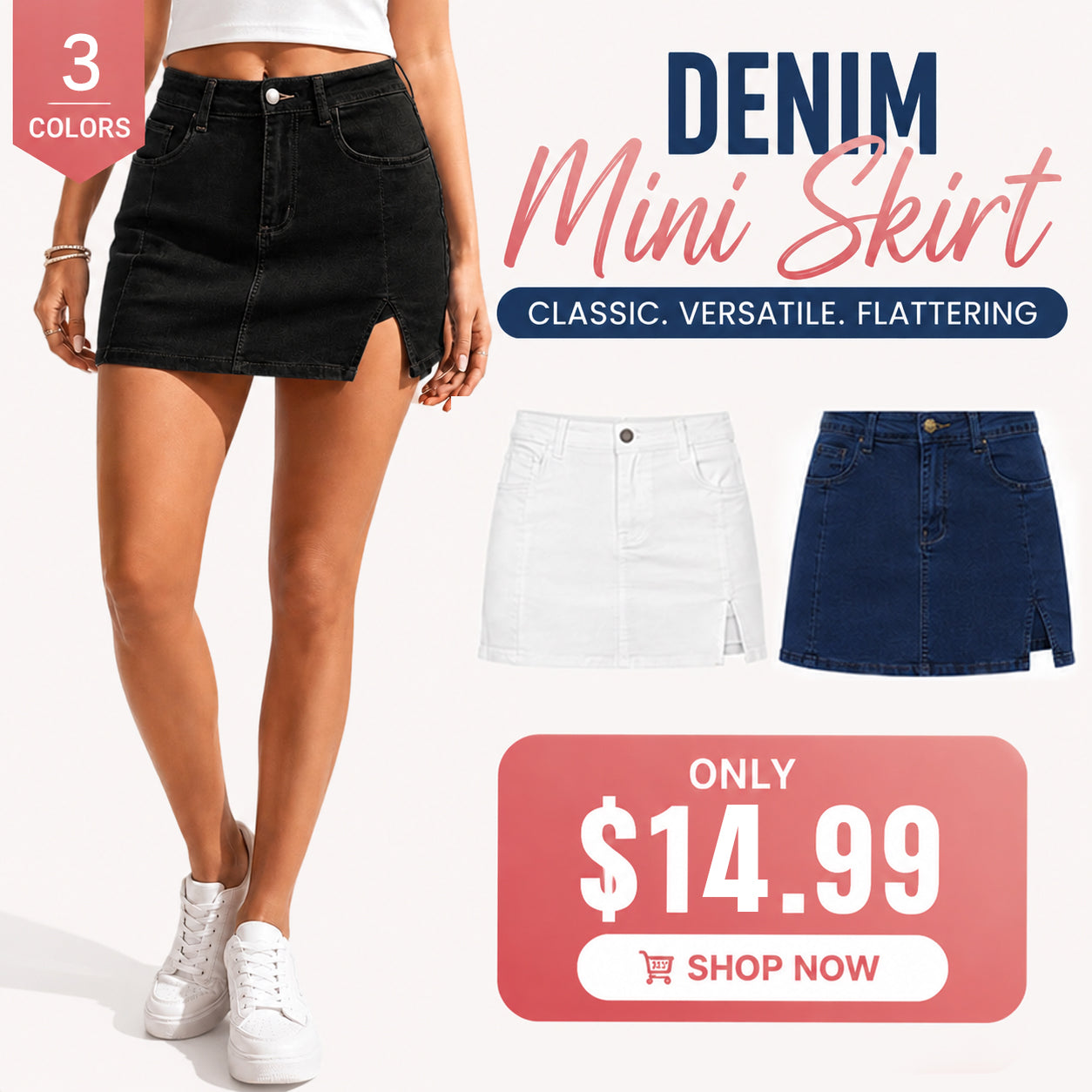 💝Women's Minimalist High-Waisted Denim Mini Skirt Shorts with Side Slit